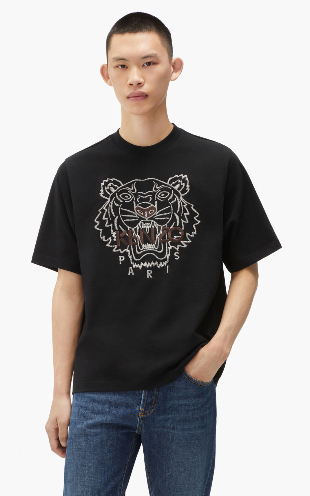 T Shirt Kenzo Homme Loose fitting Tiger Noir HWQNV-6730